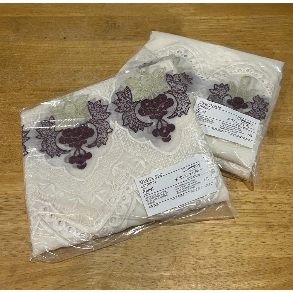 Jc Penney Home Collection Lorraine Cream & Cranberry Lace Sheer (2)Panels 60x84